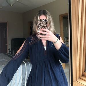 Navy Blue Cut-Out Embroidered Top